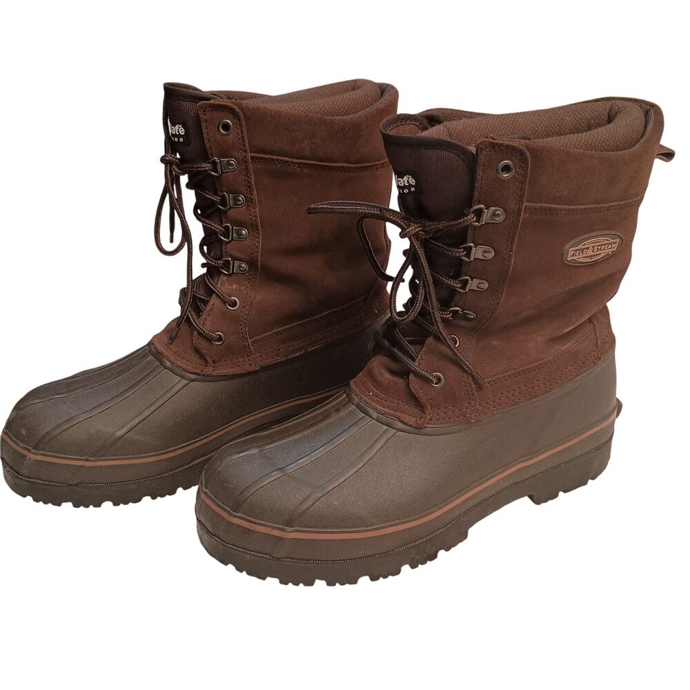 Field & Stream Duck Boots Brown Suede Upper Waterproof Thinsulate Lined Size 12
